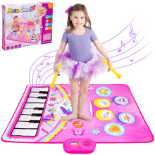 Kids Musical Play Mat 90x70cm 2 in 1 Piano and Drum Mat with Drum Sticks for Toddlers Boys Girls