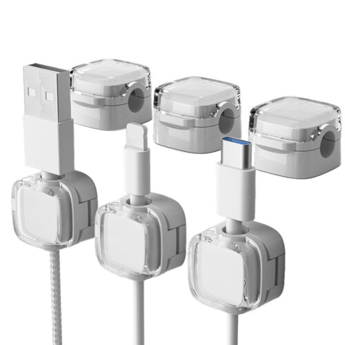 6pcs Magnetic Cable Management Clips Data Cable Cord Organizer Desk & Wall Mounted Hooks for Phone Data White