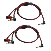 2X 90 Degree 3.5mm Male to 2 RCA Male Cable Right Angle Stereo AUX Y Splitter Cord Microphone Jack Plug for Laptop 1M
