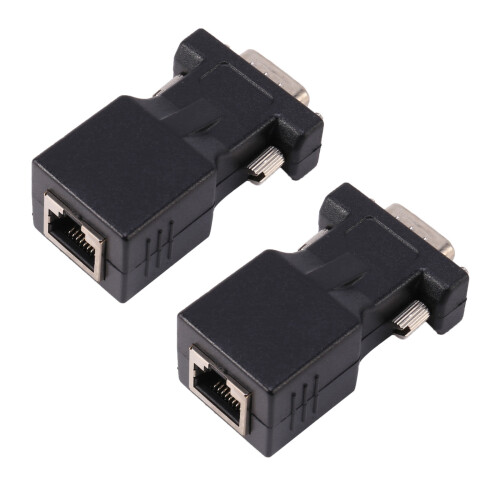 2X VGA Extensor Macho A Lan Cat5 Cat6 Rj45 Adaptador de Cable de Red