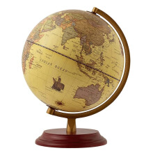 9.8 Inch Antique Illuminated World Globe with LED Light, HD Map and Wooden Base for Desk