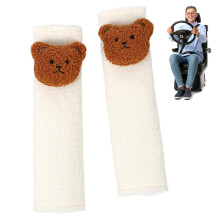 2PCS Soft Sherpa Seat Belt Cover Pad, Universal Car Seatbelt Cushion with 3D Bear Design, Comfortable Strap Protector for Kids Adults