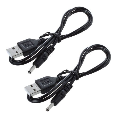 2pièces 3,5 mm x 1,3 mm Cable USB Noir Cable de Chargeur Alimentation