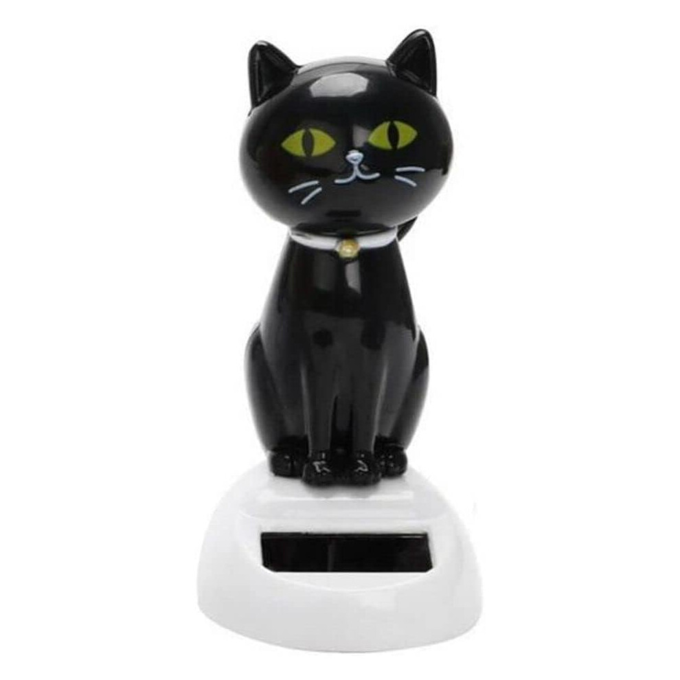 Solar Powered Dancing Cat Figurine For Car Dashboard Or Desk Cute Battery Decoration Black 9053599492900