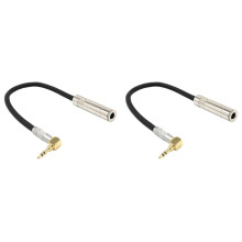 2X 6.35 Female Stereo to 3.5 Male Plug Jack Stereo Hifi Mic Audio Extension Cable Short 90 Degree Angled Audio