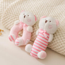Baby Rattle Toys Pink Bear Set Soft Plush for Newborns Gentle Sound Easy Grip 2 PCS