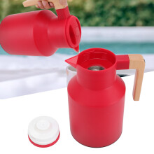 Large 1L Thermal Coffee Carafe with Beech Wood Handle, Red