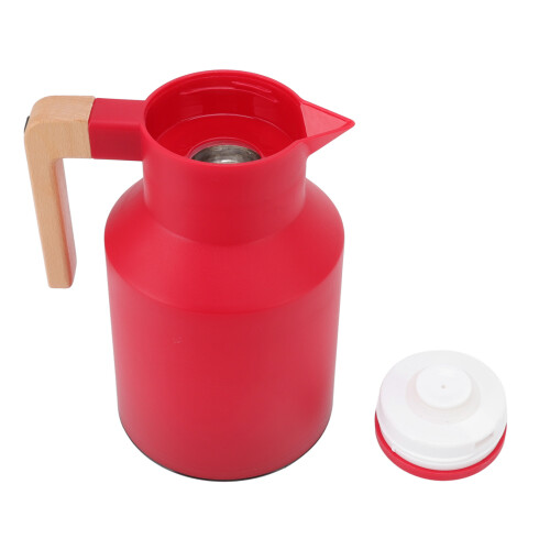 Large 1L Thermal Coffee Carafe with Beech Wood Handle, Red 1