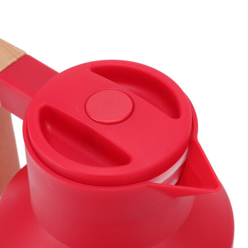 Large 1L Thermal Coffee Carafe with Beech Wood Handle, Red 2
