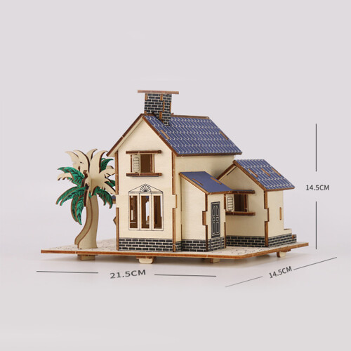 3Pièces Figurines Maison En Bois DIY Puzzle Décor Multi Usage 2