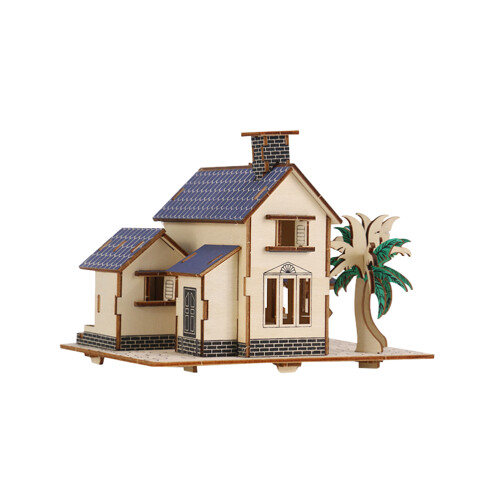 3Pièces Figurines Maison En Bois DIY Puzzle Décor Multi Usage 1