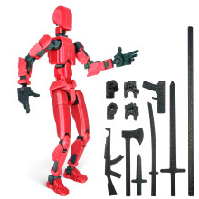 3D Printed Action Figure with Full Articulation for Stop Motion, Red Articulated Robot DUMMY13