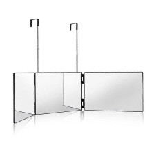 (Black) 360 Trifold Vanity Makeup Mirror with Telescoping Hook Adjustable Height for Hair Cutting Portable Travel Mirror Home Salon Use
