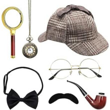 Sherlock Holmes Costume Accessories with Detective Hat, Glasses, Moustache
