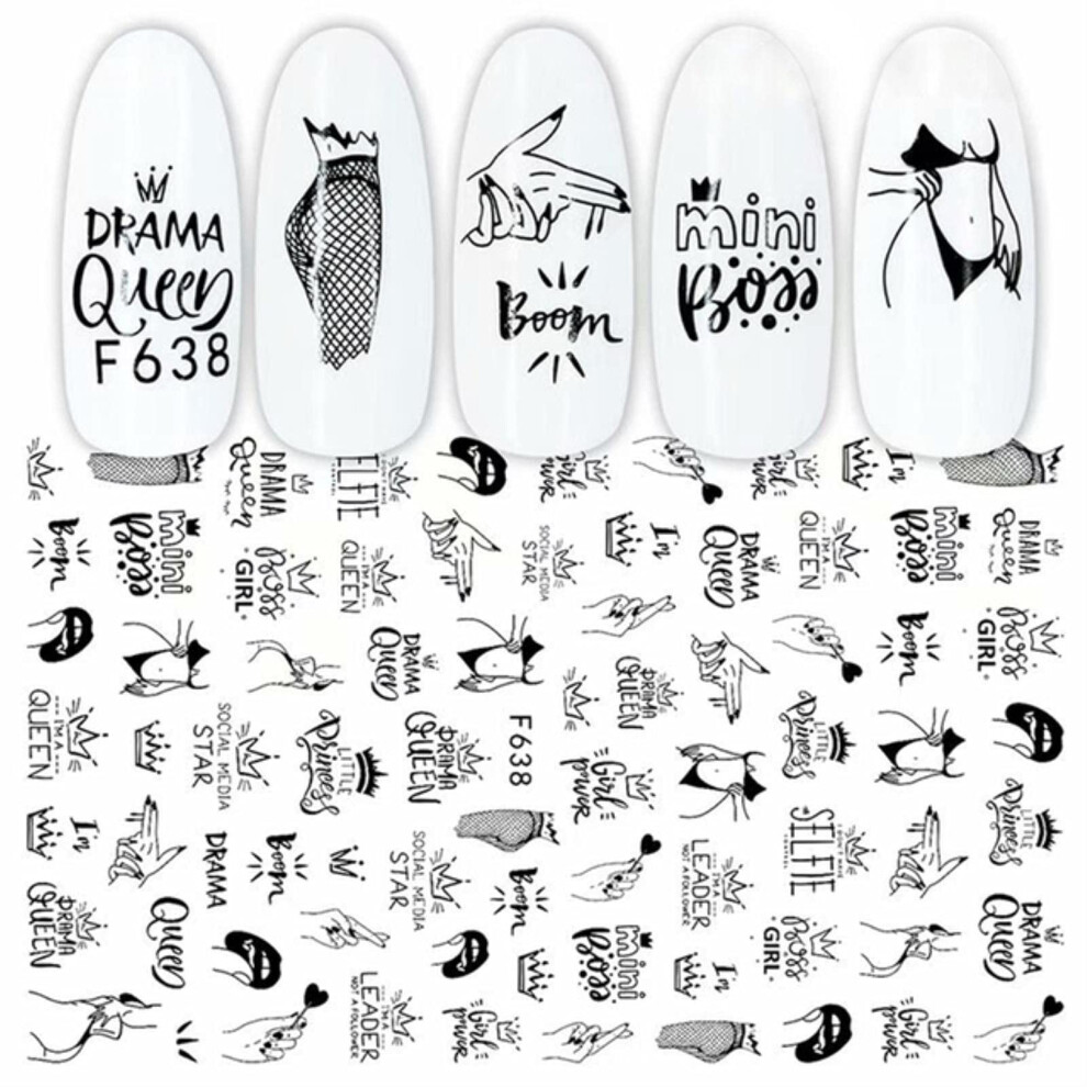 Black 3D Sexy Girl Nail Art Stickers Flower Leaf Decals Easy Water Transfer Manicure Decorations