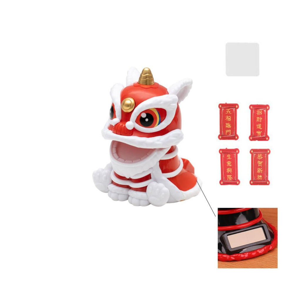 Chinese Lion Dance Solar Powe Lucky Lion Car Dashboard Ornament, Abs Figurine, Red 9053599494799