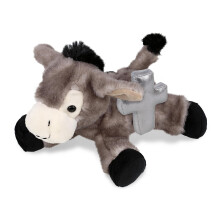 Religious Plush Toy Grey Donkey Stuffed Animal with Silver Cross Baptism Gift 9 Inches