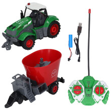 Remote Control Farm Toy Tractor With Lights And Sound Front Loader Working Lights And Detachable Trailer Alloy Head For Kids Ages3Plus Building