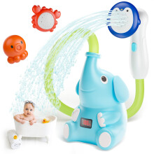 Baby Bath Shower Head Elephant Toy with LED Temperature Display, IPX7 Waterproof USB Charging