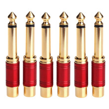 6.35mm 1/4 Inch Male Mono TS to RCA Female Interconnect Audio Adapter Conversion Plug (Red 6 Pack)