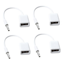 4X Cable Convertidor de Enchufe de Audio AUX Macho del MP3 de 3.5mm del Coche para USB 2.0 Hembra Cable