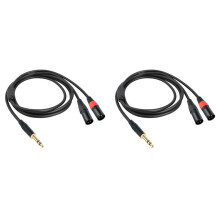 2X Jack 6.35mm 1/4 TRS Stereo to Double XLR Male Audio Cable Extension Cable Y Splitter Audio Cable 200cm