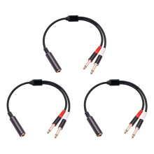 3 Stuks 6,35 mm 1/4 Inch Stereo TRS Vrouwelijk Naar 2 Dual 6,35 mm Mono TS Mannelijk Y-Splitterkabel Audio-Adapterkabel