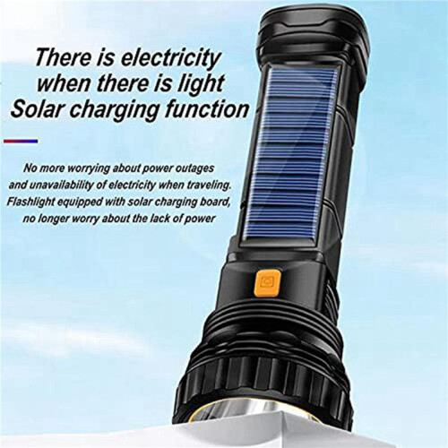 2X Solar/Rechargeable Multi Function LED Flashlight,Waterproof,with Emergency Strobe Light,USB Charging Cable 1