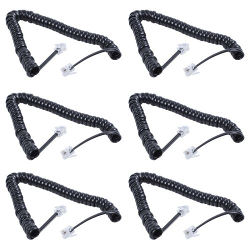 6X Replacement RJ9 4P4C Plug Coiled Stretchy Telephone Handsets Cable  Black