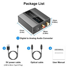 2X Optical to RCA Converter Audio Converter Digital to Analog Audio Coaxial to RCA Adapter 3.5mm AUX with Optical Cable