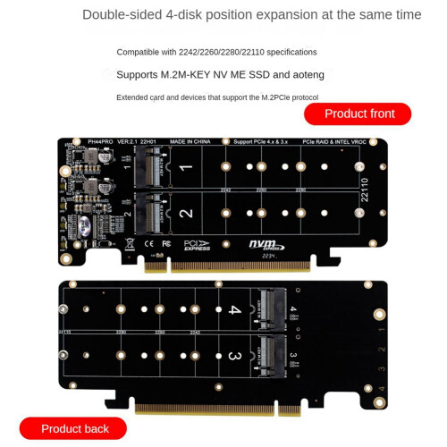 6X Double-Sided 4-Disk NVME  Card PCIeX16 to M.2 M-Key NVMEx4SSD 2U Server  Array Expansion Adapter Split Card 2