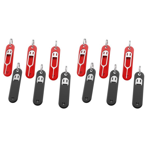 12Pc SIM Card Removal Tool-Sim Card Tray Pin Eject Removal Tool Needle Opener Ejector,with Removable Key Chain,Black+Red