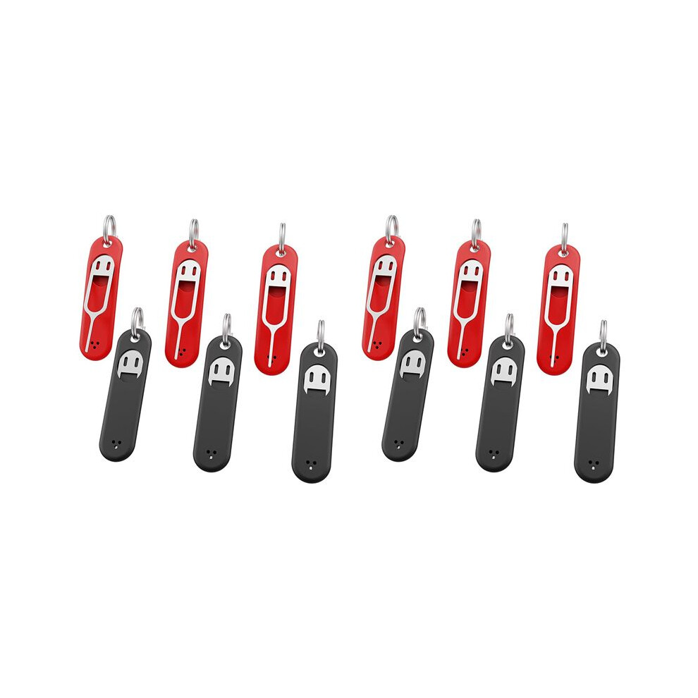 12Pc Sim Card Removal Tool-Sim Card Tray Pin Eject Removal Tool Needle Opener Ejector,With Removable Key Chain,Black+Red 6031692431364