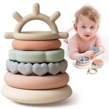 Baby Stacking Toys Silicone Teething Rings Set for Infants Motor Skills Boost Multicolor 7pcs