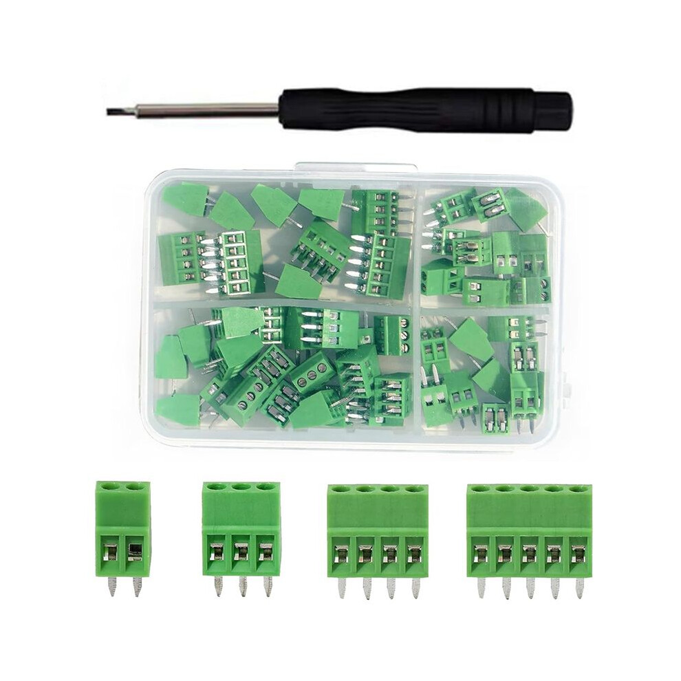 52Pcs 2.54Mm 0.1Inch Pitch Pcb Mount Screw Terminal Block Connector, 2P 3P 4P 5P Terminals 150V 6A For 26-18Awg Cable 6032999265690