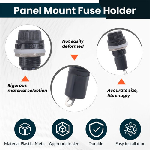 10Pcs 10A AC 250V 5mm x 20mm Panel Mounted Plastic Fuse Holder Socket 2