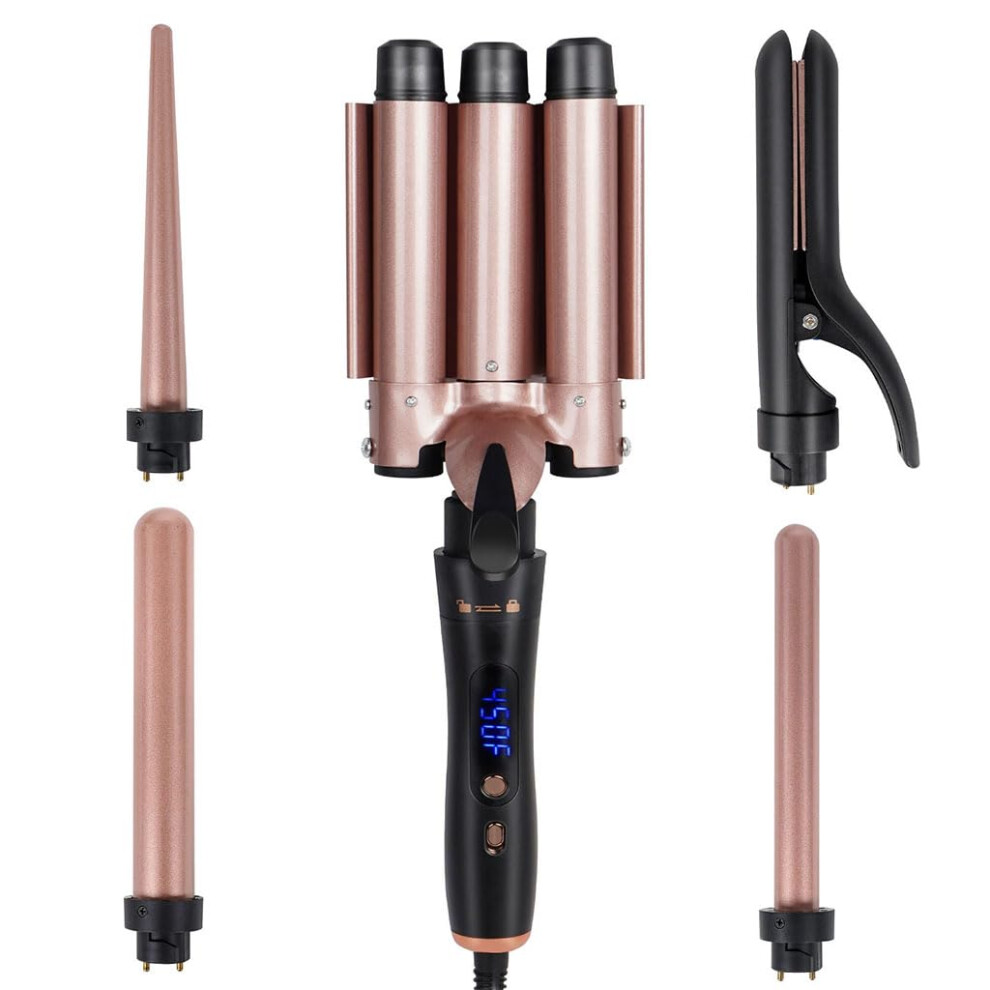 5 in 1 Curling Iron Set with Hair Straightener, Tourmaline Ceramic Wands, Rapid Heat, Dual Voltage