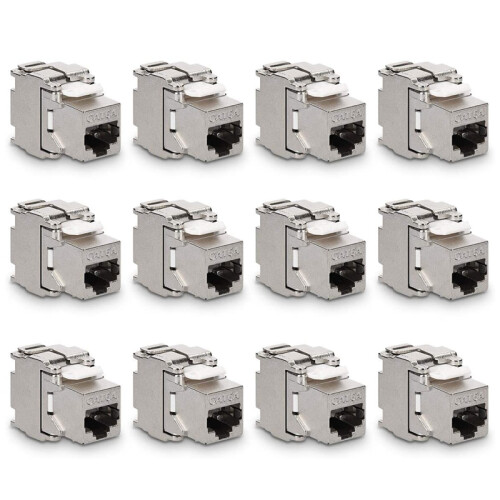 Module Jacks - 12 Piece CAT6A Shielded  Jack RJ45 Cat 6A Ethernet Module 10 Gbit with Metal Housing