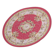 Round Dollhouse Rug 6.2in Woven Miniature Carpet Vintage Red Flower Decor