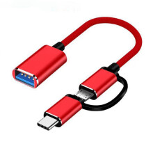 2-In-1 USB 3.0 OTG-Adapterkabel Type-C Micro-USB Naar USB 3.0-Interfaceconverter voor Oplaadkabel Mobiele Telefoon -Red