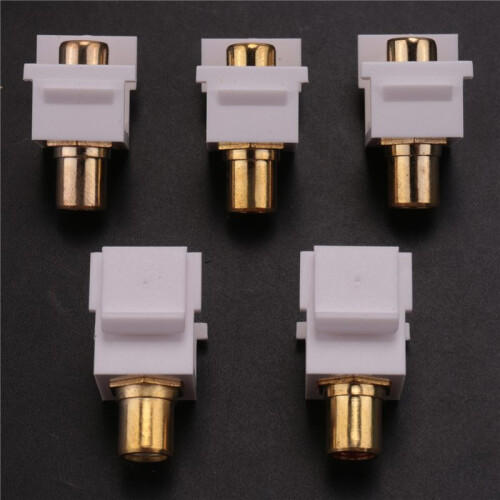 5-Pack RCA  Jack Insert Connector Socket Female Snap in Adapter Port Gold Plated Inline Coupler for Wall Plate 1