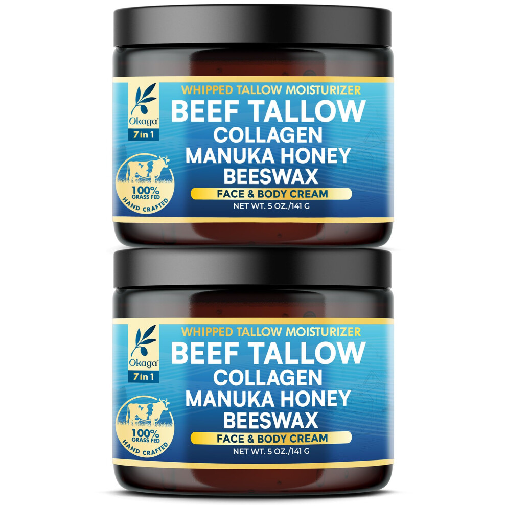 Organic GrassFed Beef Tallow Balm with Manuka Honey Aloe Vera for Deep Hydration Face Body Lips 2 Pack
