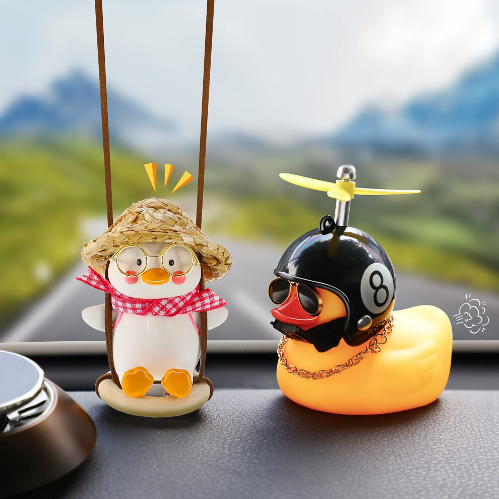 Car Rear View Mirror Ornament Swinging Rubber Duck With Propeller Dashboard Decoration 9053599496441