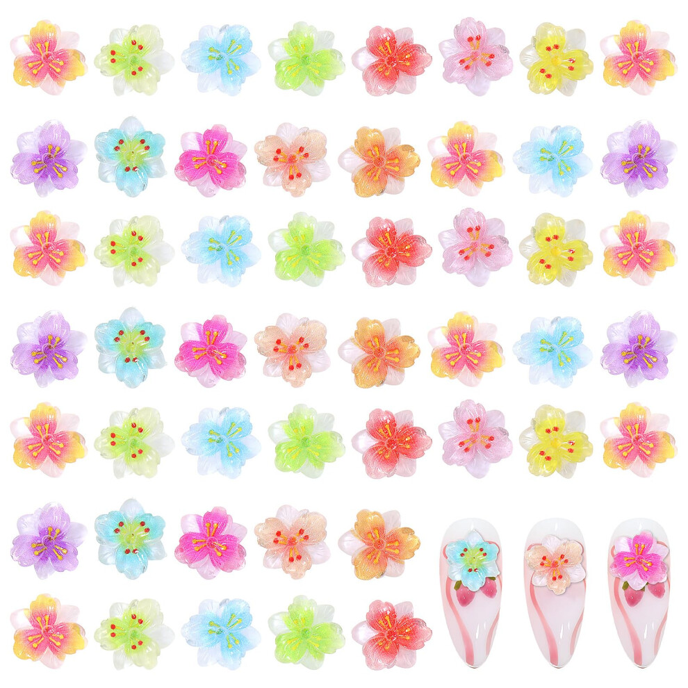 50PCS 3D Flower Nail Charms Colorful Resin Decorations for DIY Manicure and Quick Nail Enhancement