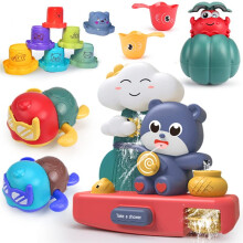 Baby Bath Toys Set 13 Pcs with Floating Turtle, Rotatable Waterwheel and Stackable Cups for Toddlers 13