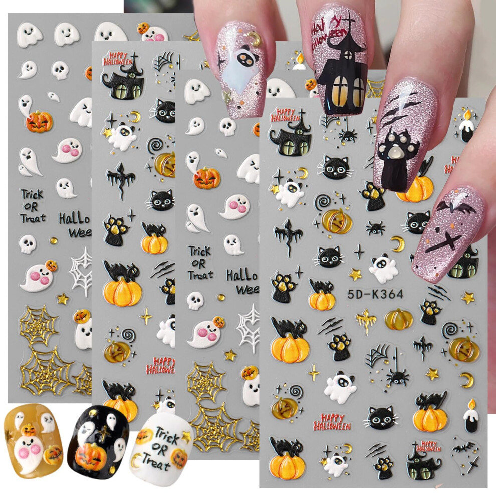 Halloween Nail Stickers 3D Self Adhesive Pumpkin Ghost Spider Web Decals for Women DIY Manicure