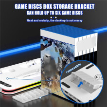 3in1 Cooling Stand for PS5/PS5 SLIM/PS5 PRO Charging of Dual Controllers Adjustable RGB Lights with Disc Storage Holder