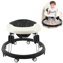 Foldable Baby Walker with Adjustable Height, 360 Swivel Wheels, PU Seat and Dining Tray