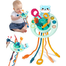 Montessori Baby Toys Pull String Silicone Sensory Toy with Bell for Toddlers 18M+ Travel Use