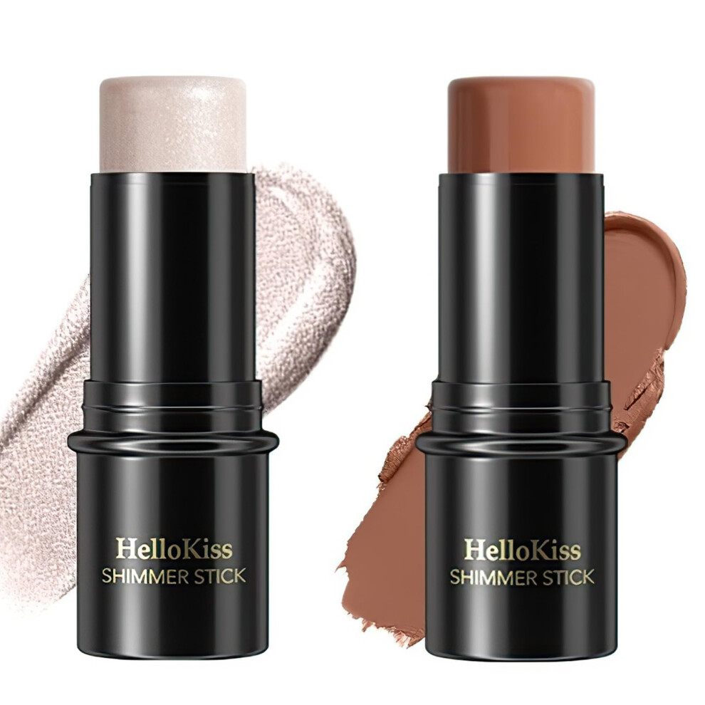 Cream 2Pcs Waterproof Contour Stick With Highlighter And Bronzer For Long Lasting Face Sculpting